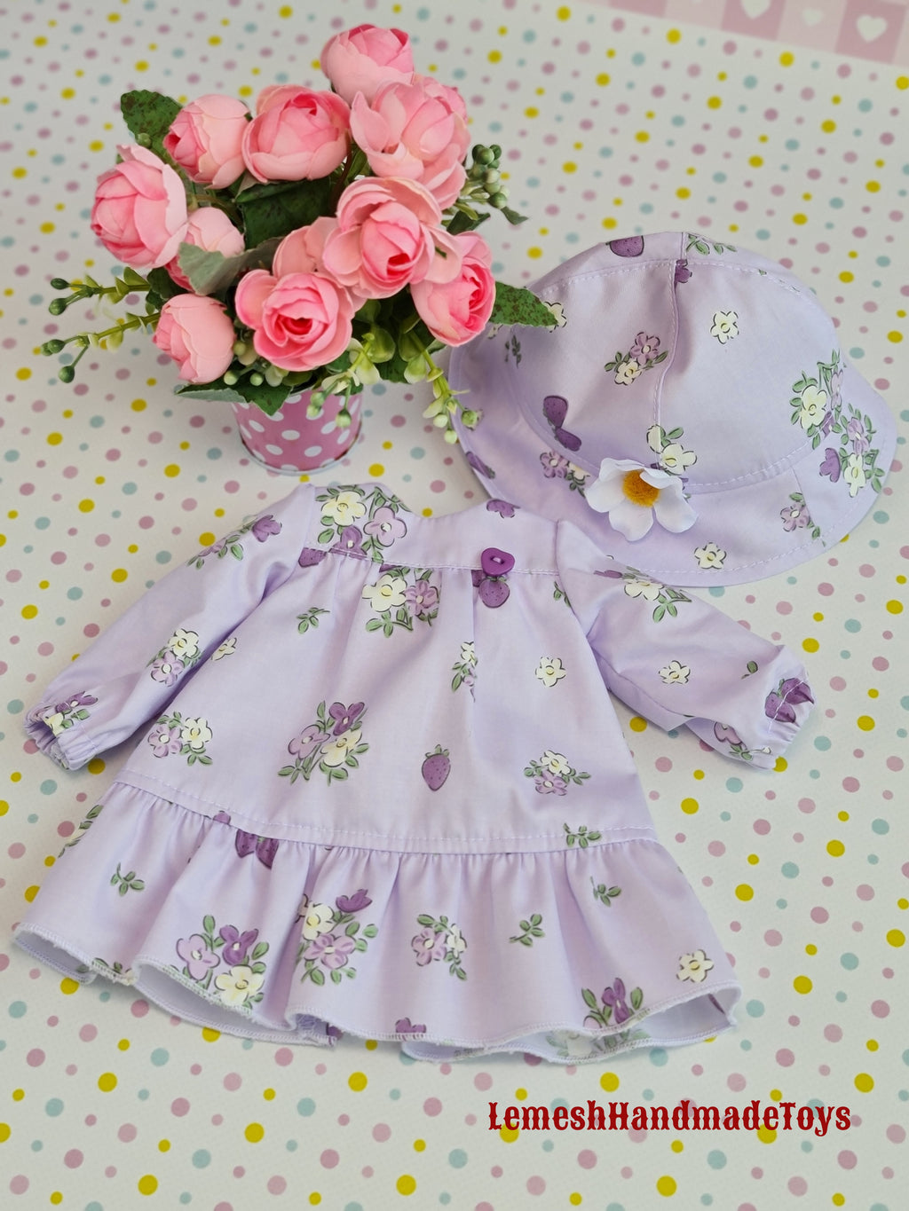 My Meadow Moppet Doll Clothes.  Meadow doll clothes 15 inch. Dress. Hat.