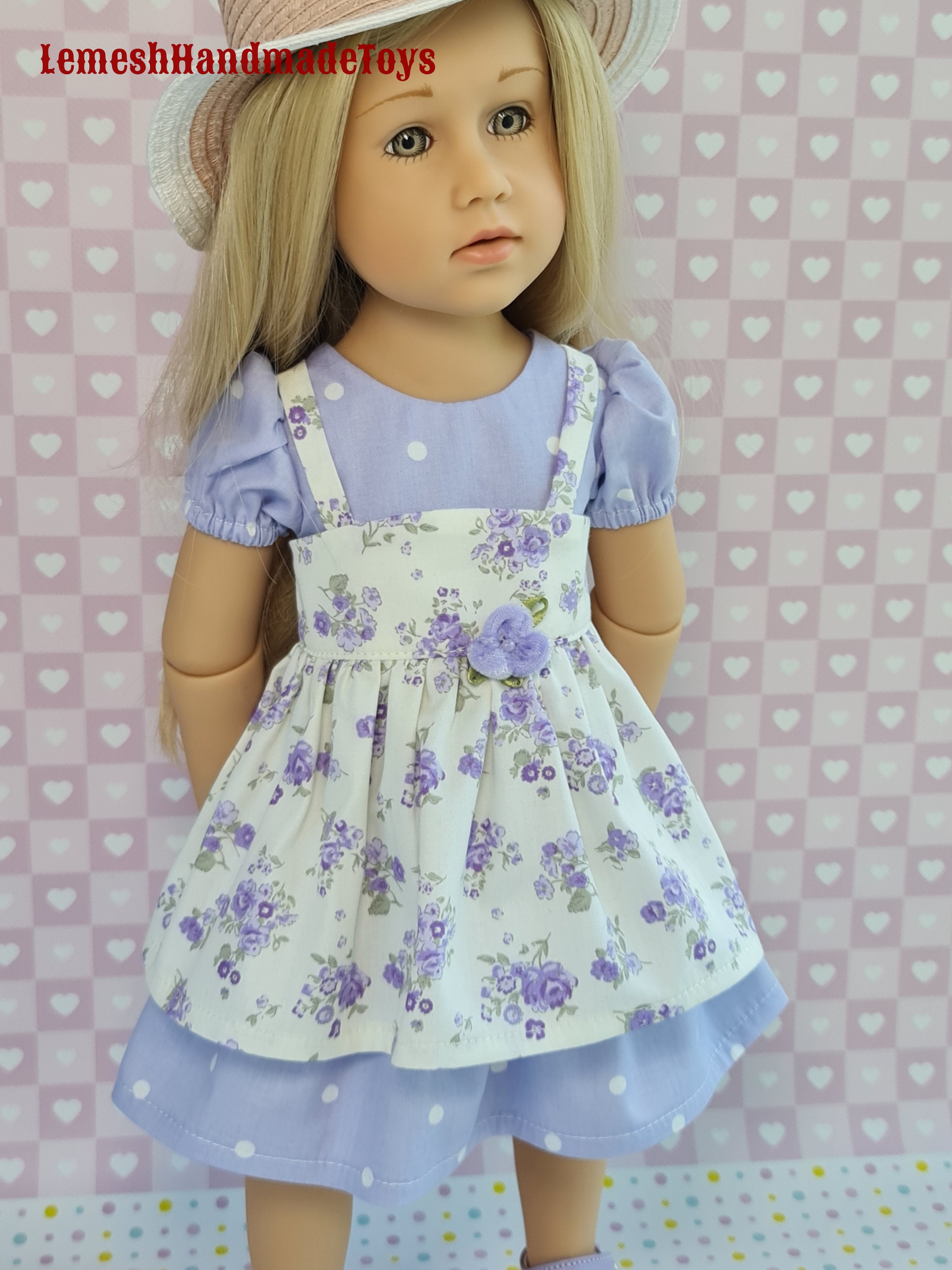 Doll dress for Gotz dolls.18 inch Doll Clothes. Gotz happy kidz doll dress. Dress, Apron.