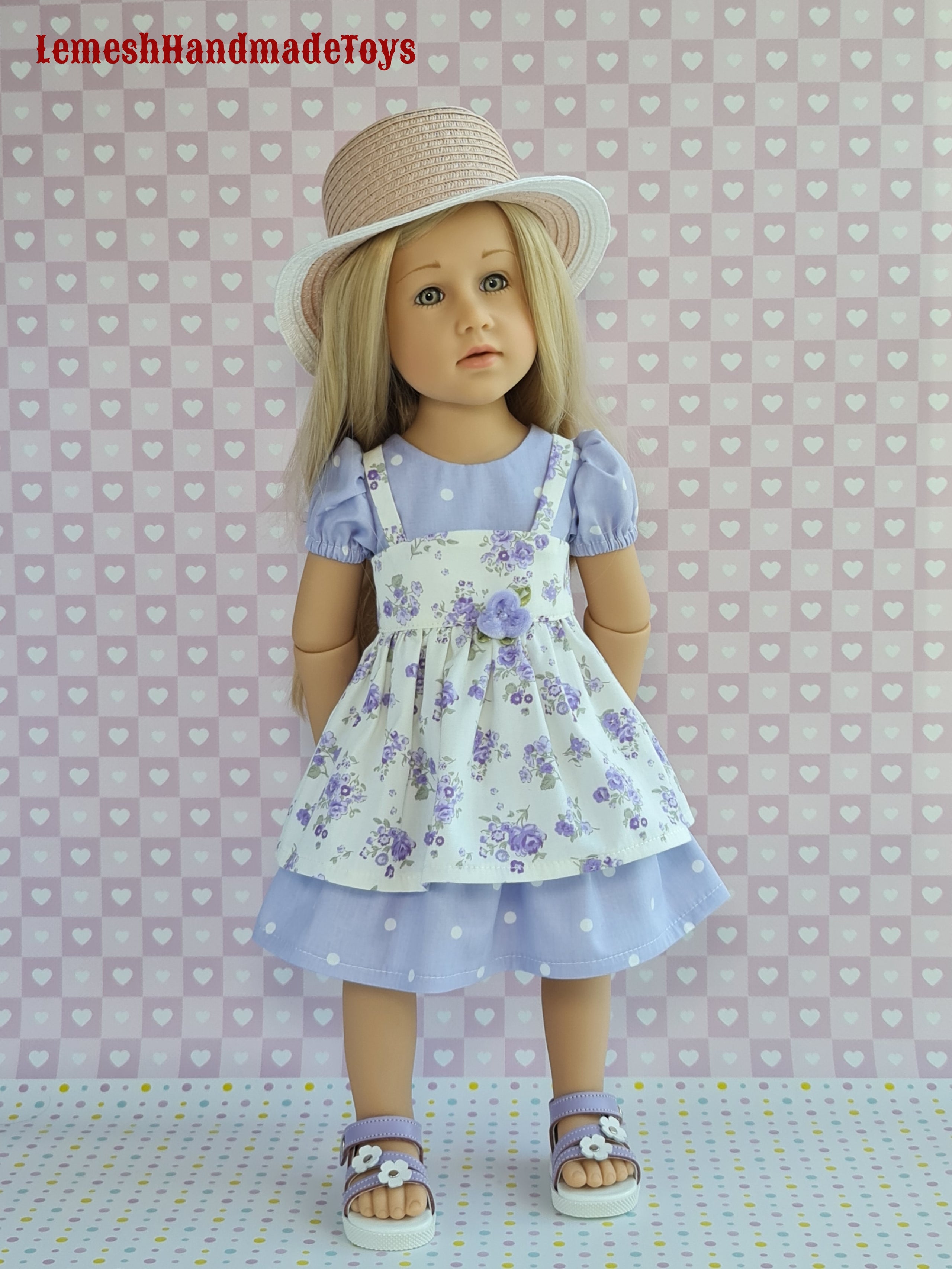 Doll dress for Gotz dolls.18 inch Doll Clothes. Gotz happy kidz doll dress. Dress, Apron.